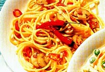 Spaghetti met champignons en pimenten